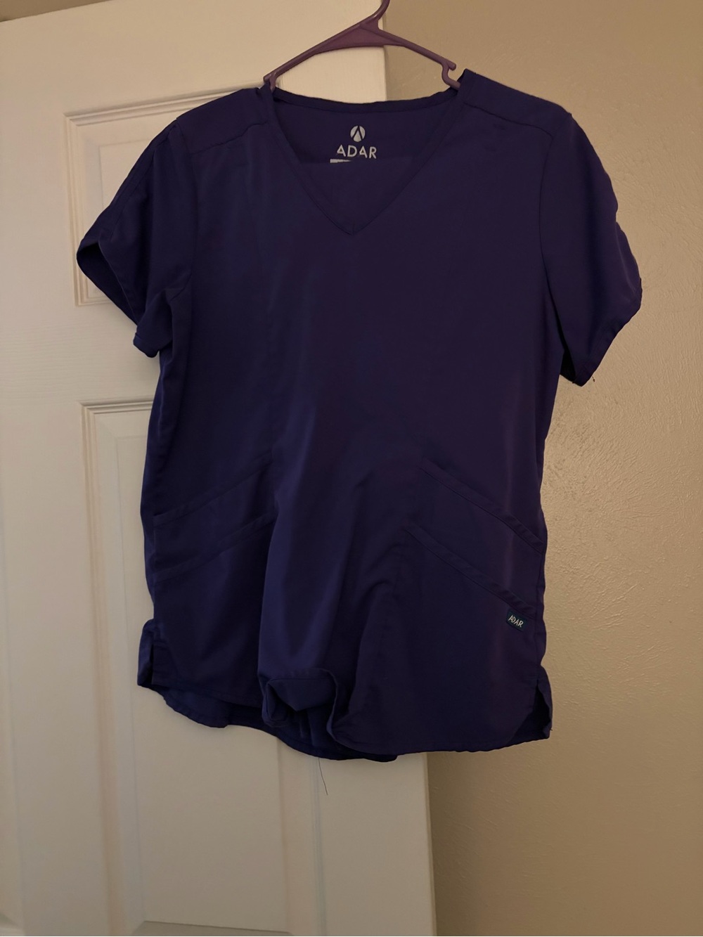 Ada Women’s V-Neck Scrub Top in Deep Purple with pants